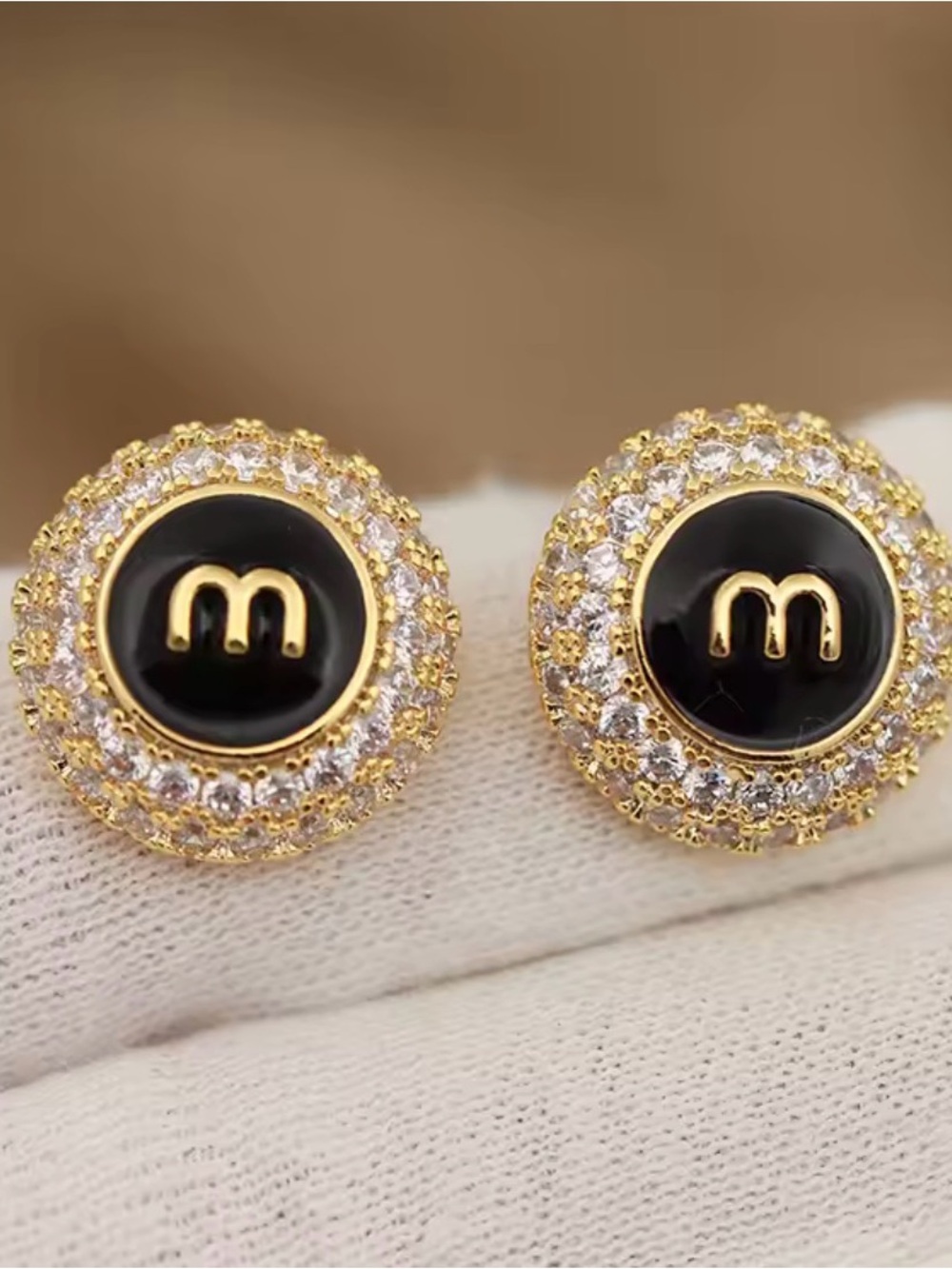 Gold and Black Crystal Accent Stud Earrings